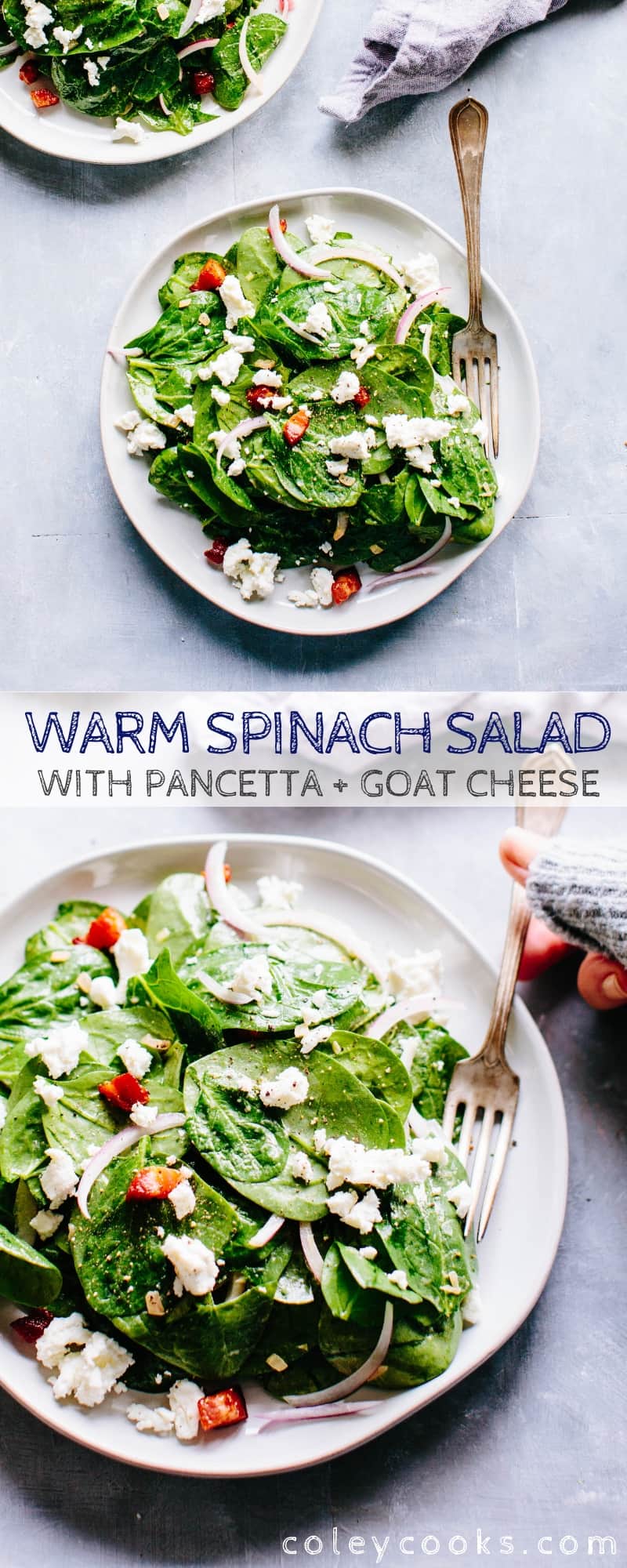 Warm Spinach Salad with Pancetta + Goat Cheese is a steakhouse-inspired spinach salad