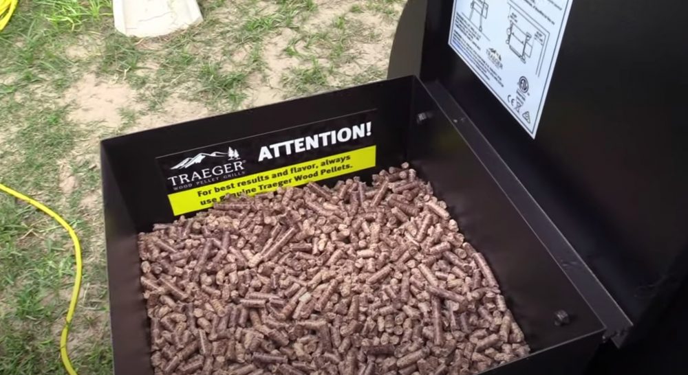 a traeger baking hopper filled with pellets