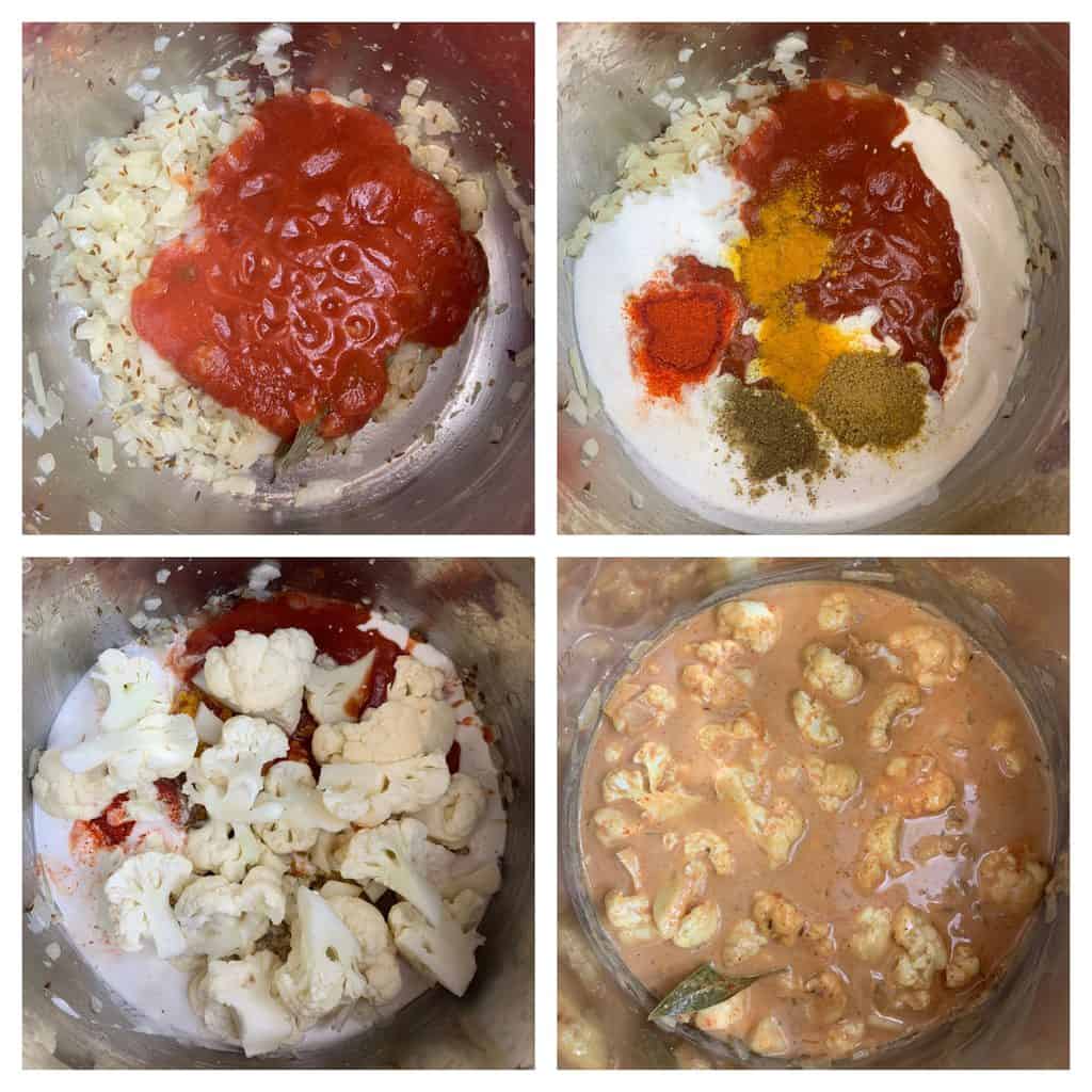 step add ketchup and seasoning to cauliflower curry collage