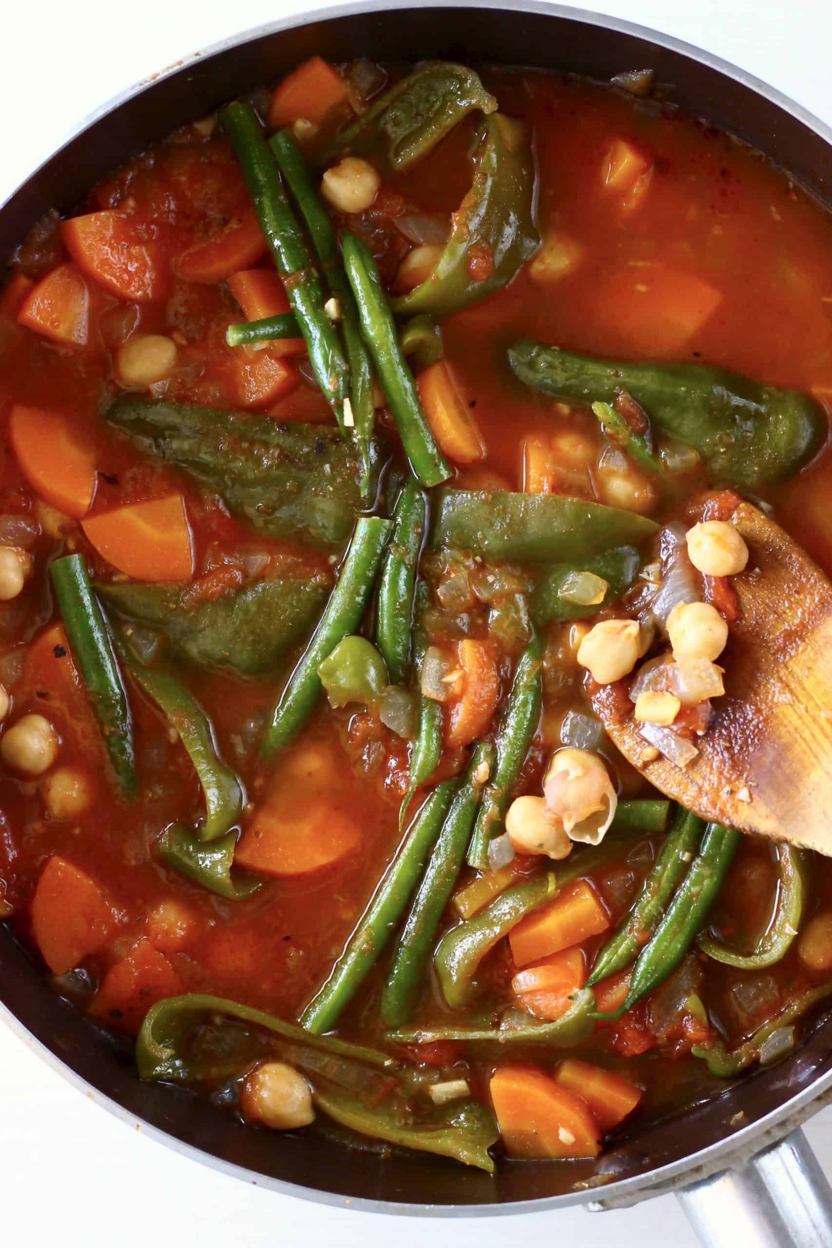 Sweet potato peanut soup in a white bowl