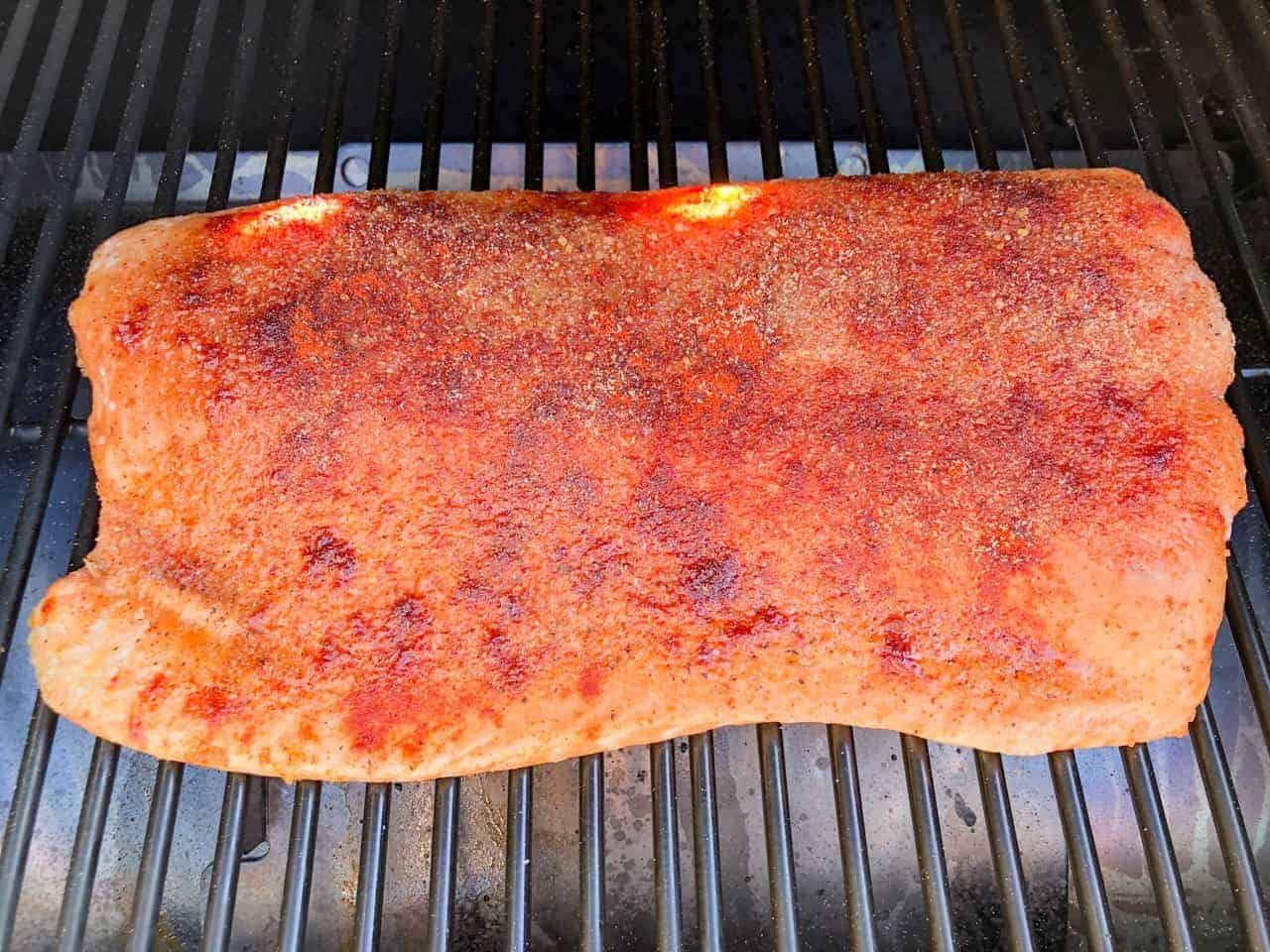 Grilled salmon with wood pellets