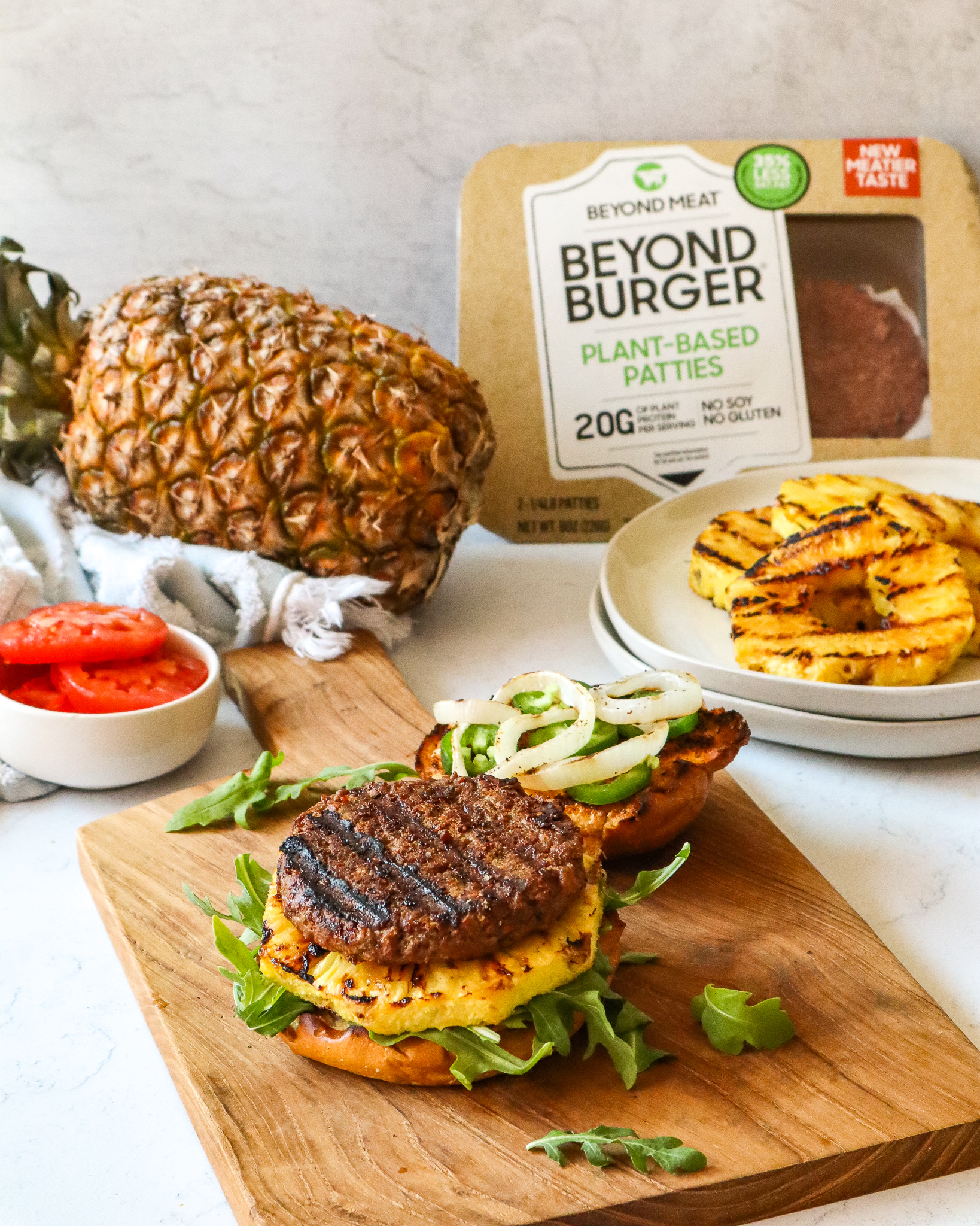 Grilled Beyond Burger With Baked Pineapple, Gluten and Plant-Free