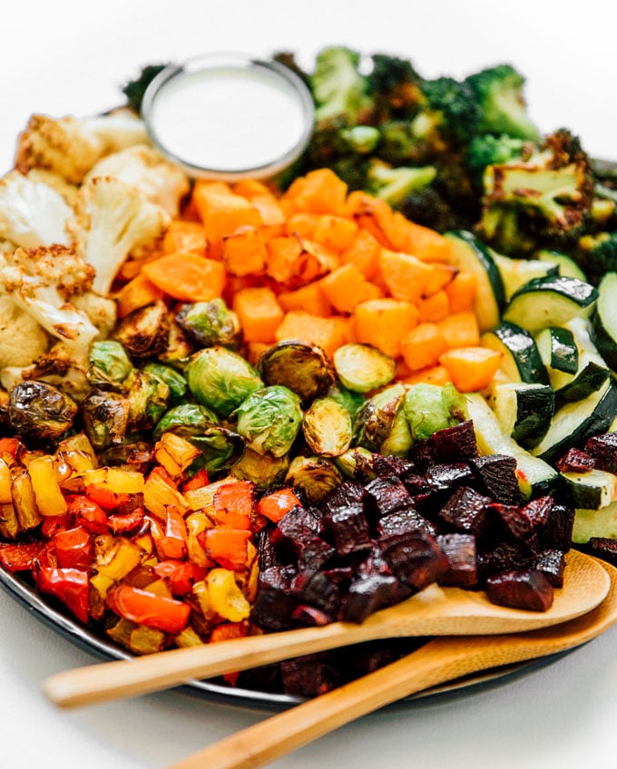 Roasted Vegetables on a White Background - The Ultimate Guide to Air Fryer Vegetables! How to fry almost any vegetable in the air until it is perfectly cooked, delicious and healthy.