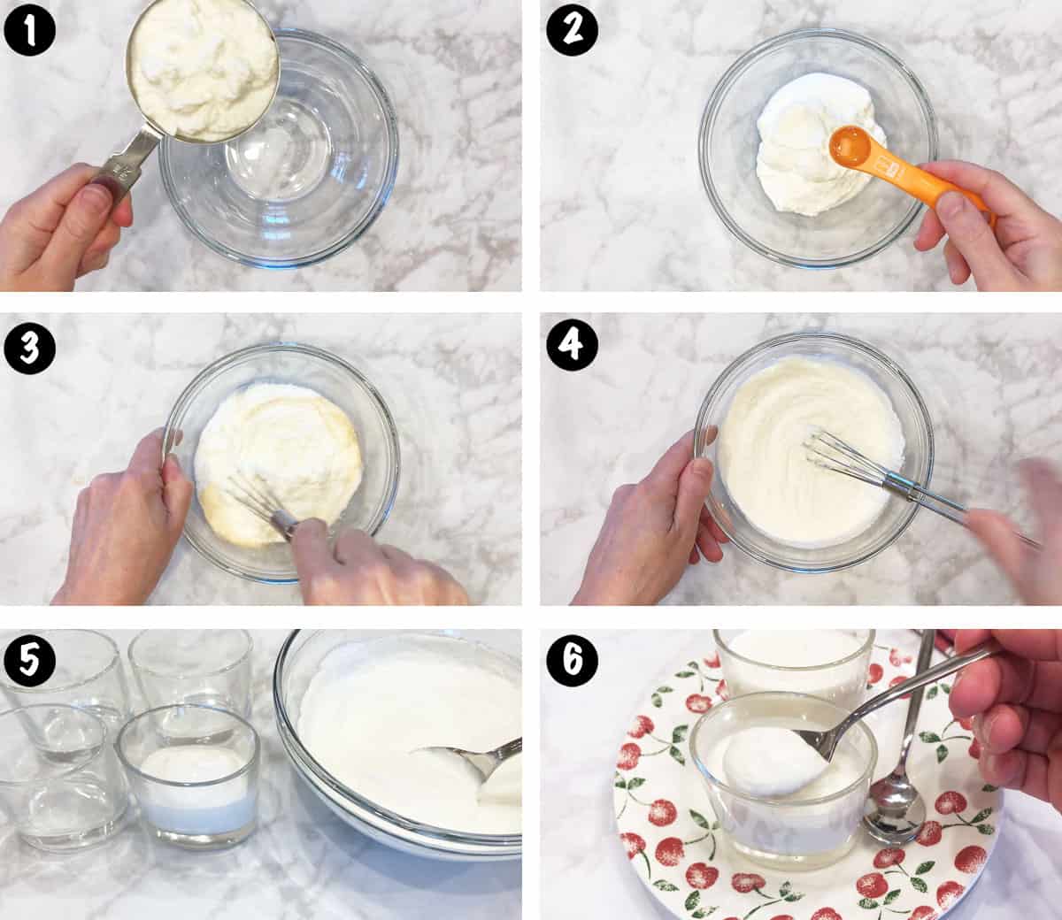 A collage showing the steps to make a ricotta dessert.