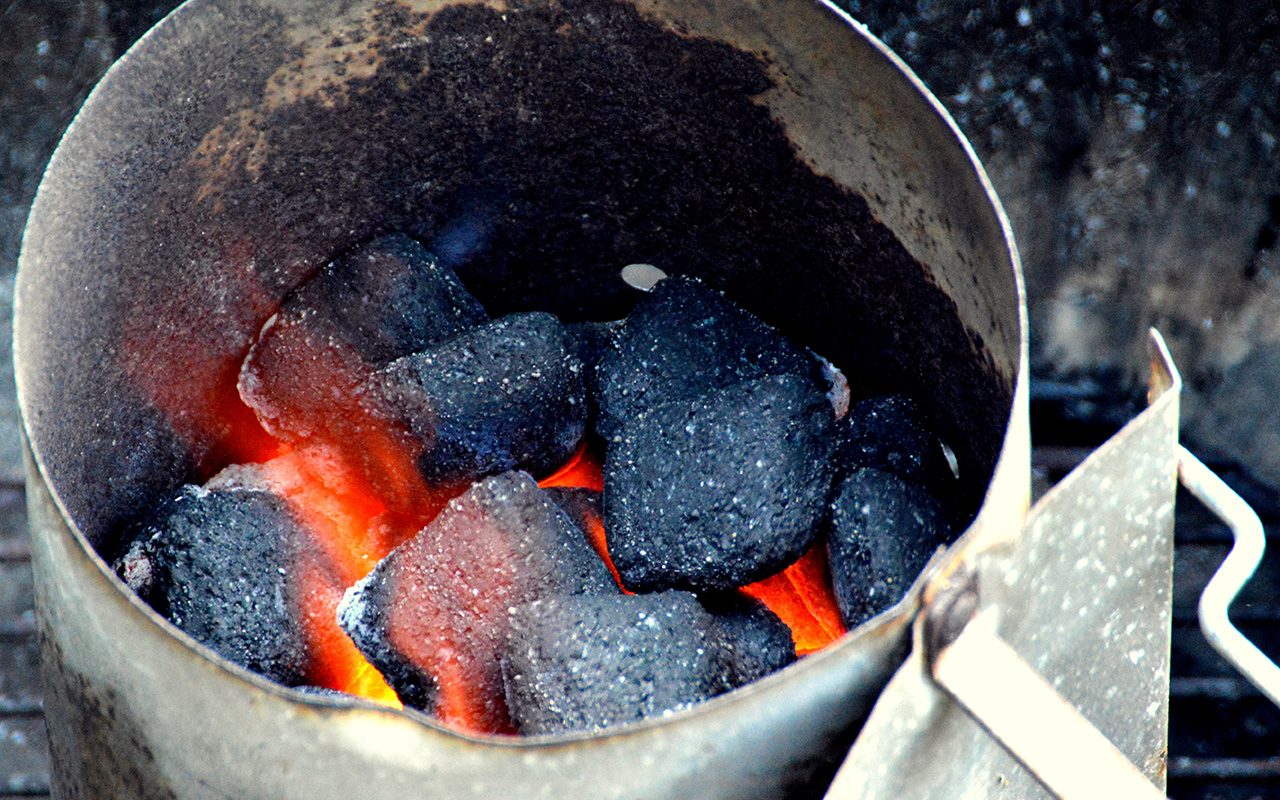 Charcoal pellets burned in the barbecue