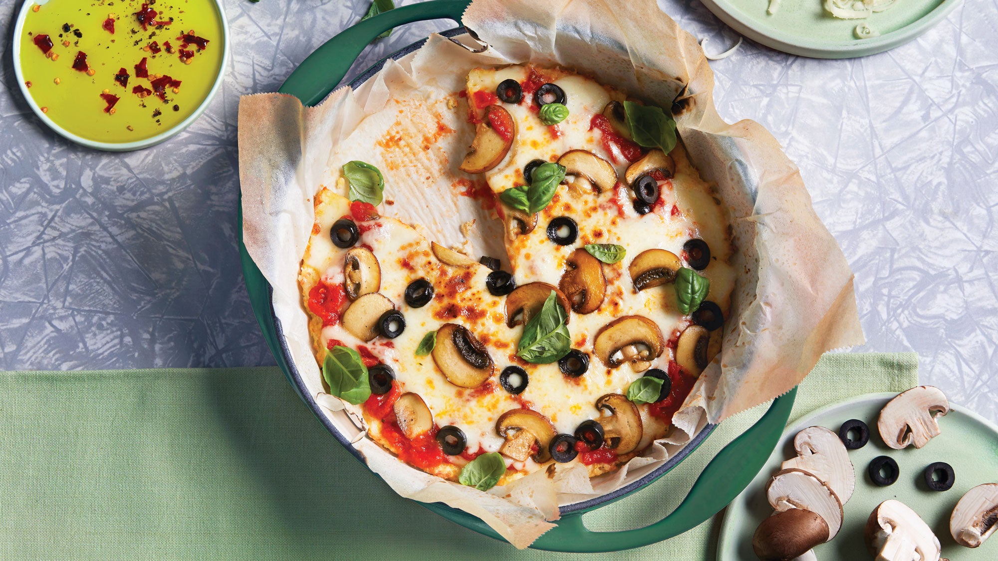 Cauliflower Crust Pizza Recipe with Mushrooms & Olives