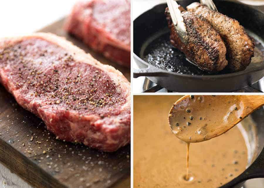 Prepare steak with pepper cream sauce