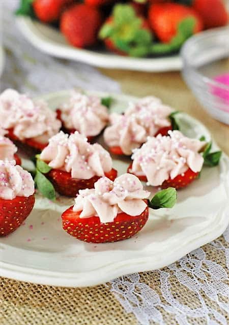 Strawberry macarons on a plate