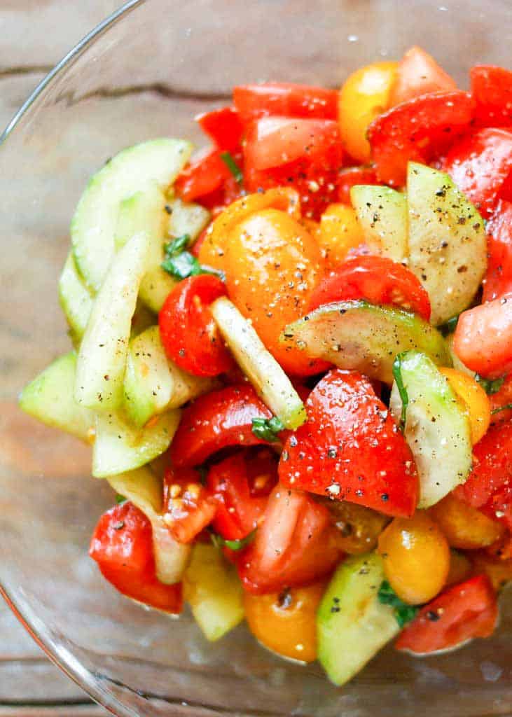 Fresh tomatoes and cucumbers make a great salad!