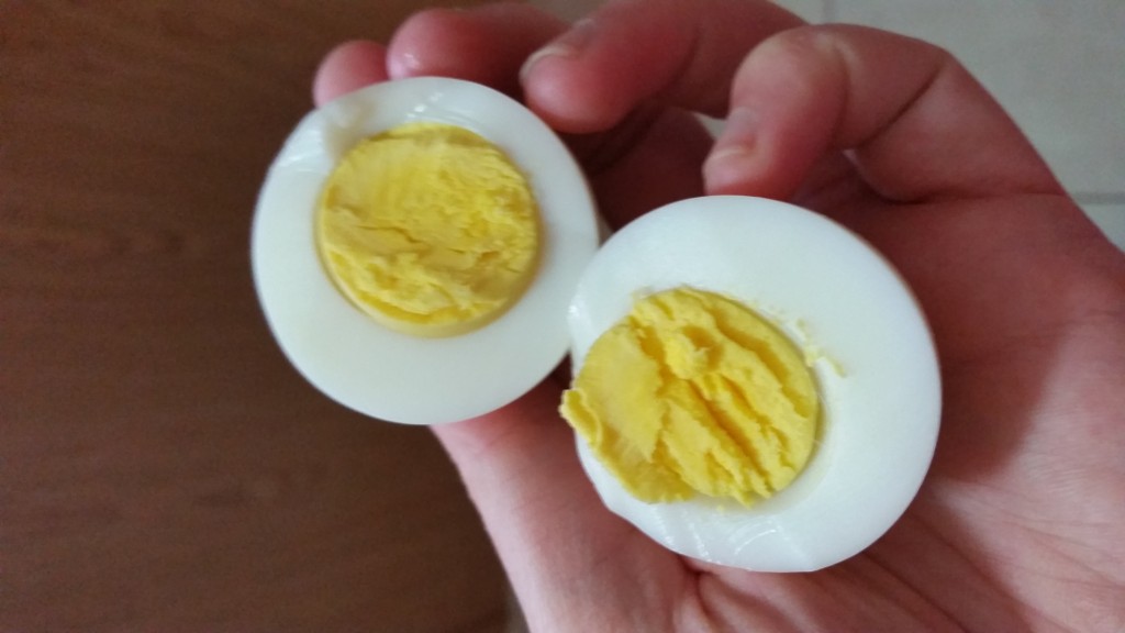 halved hard-boiled eggs