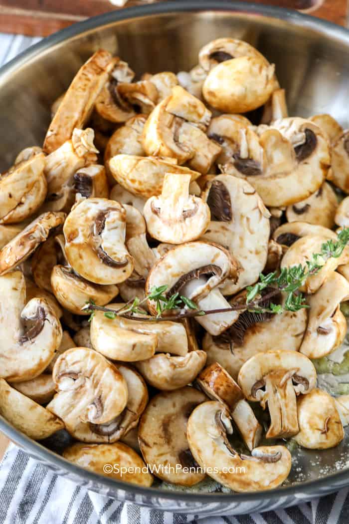 Uncooked garlic sauteed mushrooms