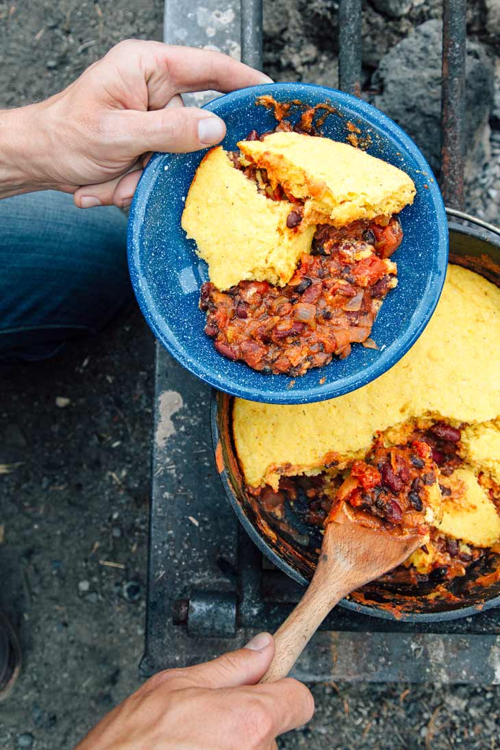 Served with chili and tortillas from the Dutch oven