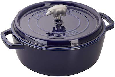 Stock Photo of a Dutch Staub cast iron oven in the navy.