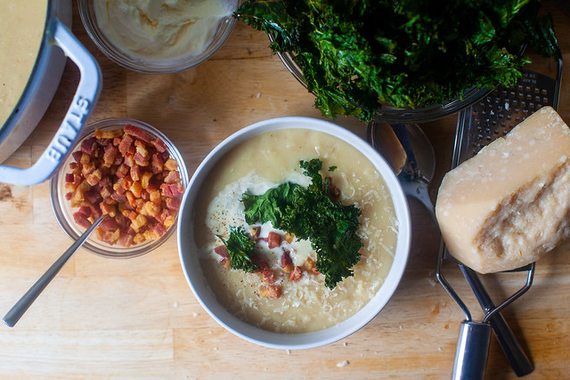 white bean soup with crispy kale