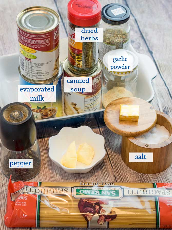 Ingredients for white pasta sauce