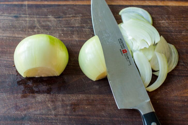 Slice the onion parallel to the onion lines