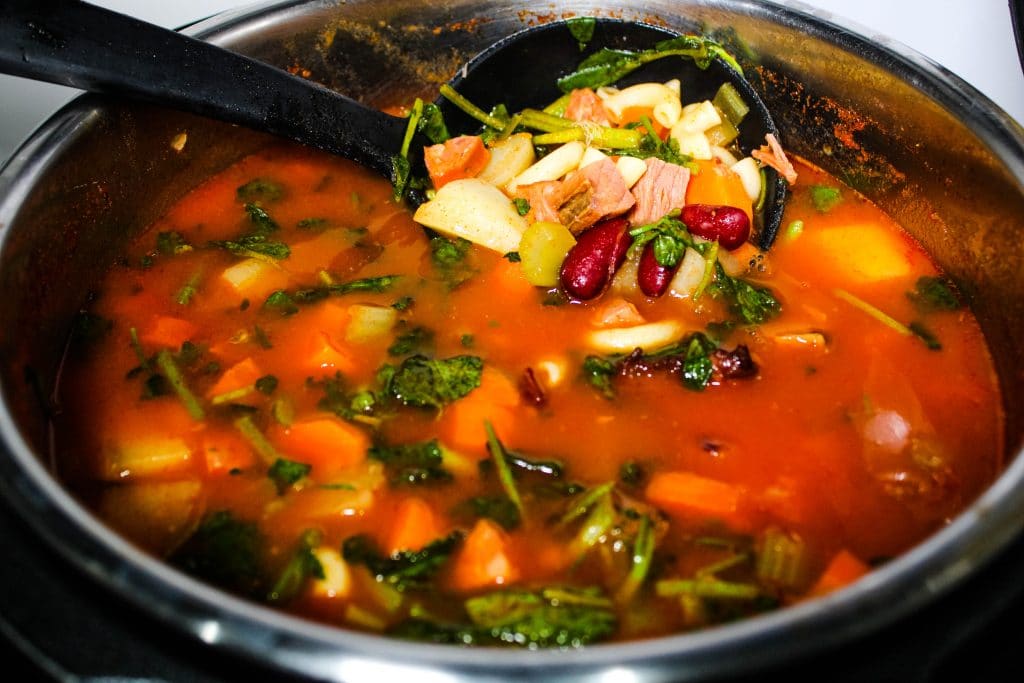 Pot of Instant Pot Portuguese Bean Soup