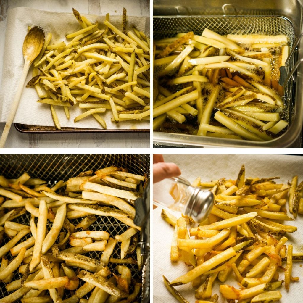 second photo processing of fries in deep fryer