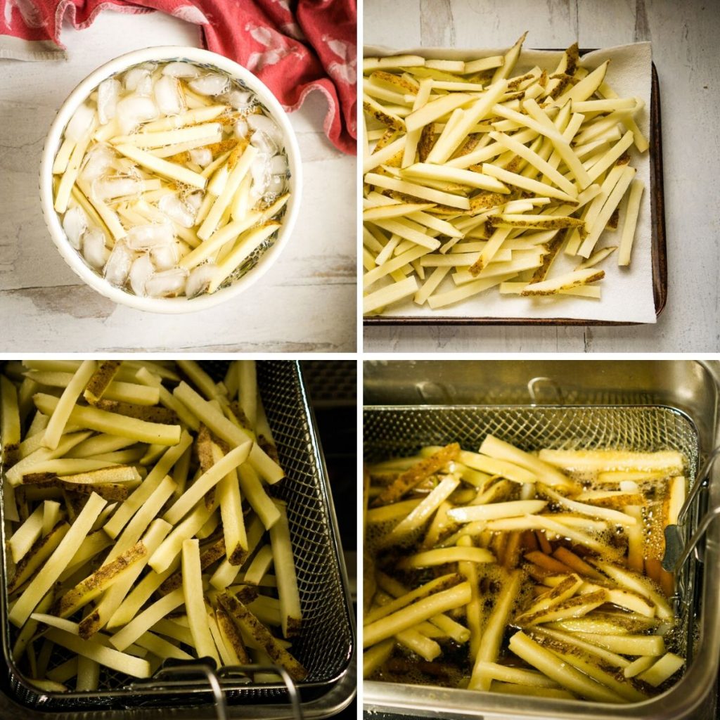 photo of the process of soaking and frying the potatoes for the first time