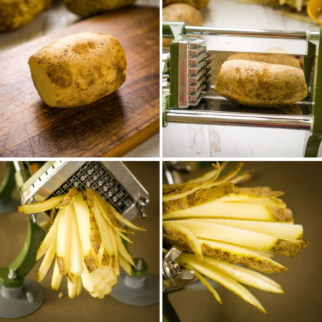 potato cutting process with potato chip cutter