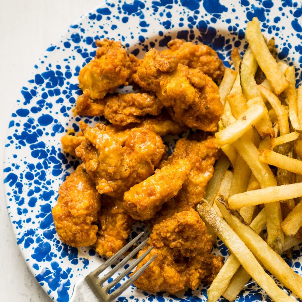 Fries plate with shredded chicken