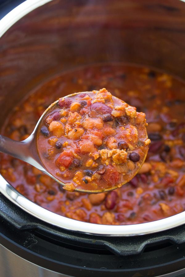 This healthy turkey chili recipe can be made on the stovetop, or in your slow cooker or Instant Pot! Everyone who has tried it says this is the best turkey chili ever!