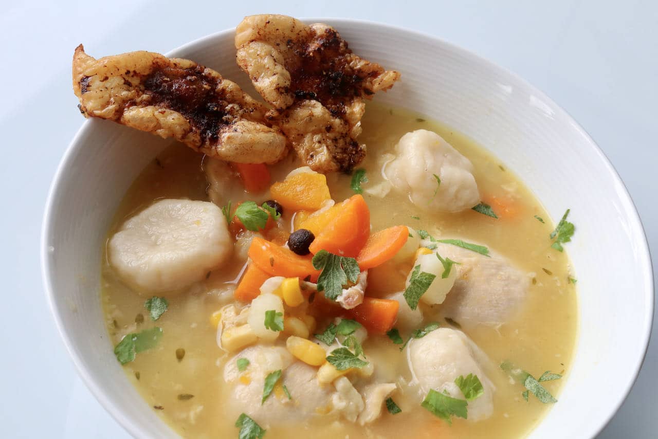 Caribbean chicken soup with dumplings