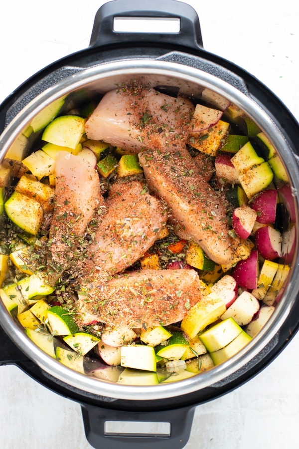 Ingredients for a Chicken and Vegetable Soup in the Instant Pot.