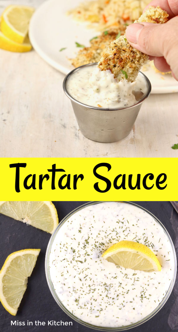 Fish Sticks and Tartar Sauce with Text Overlay