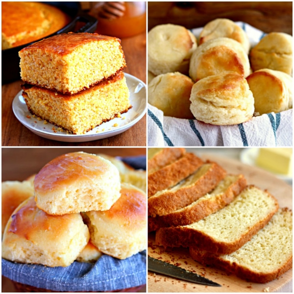 Photo collage of four gluten-free bread recipes