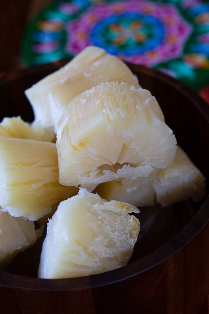 yuca hervida in a wooden bowl