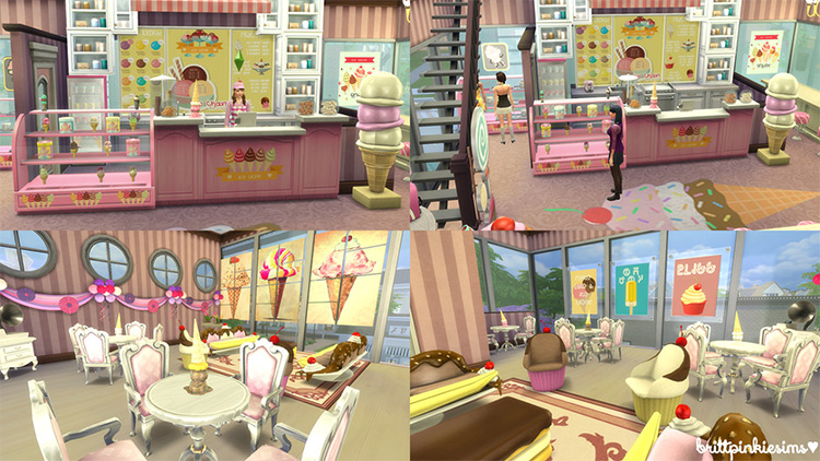 Sims 4 Ice Cream Parlor Lot + CC Set