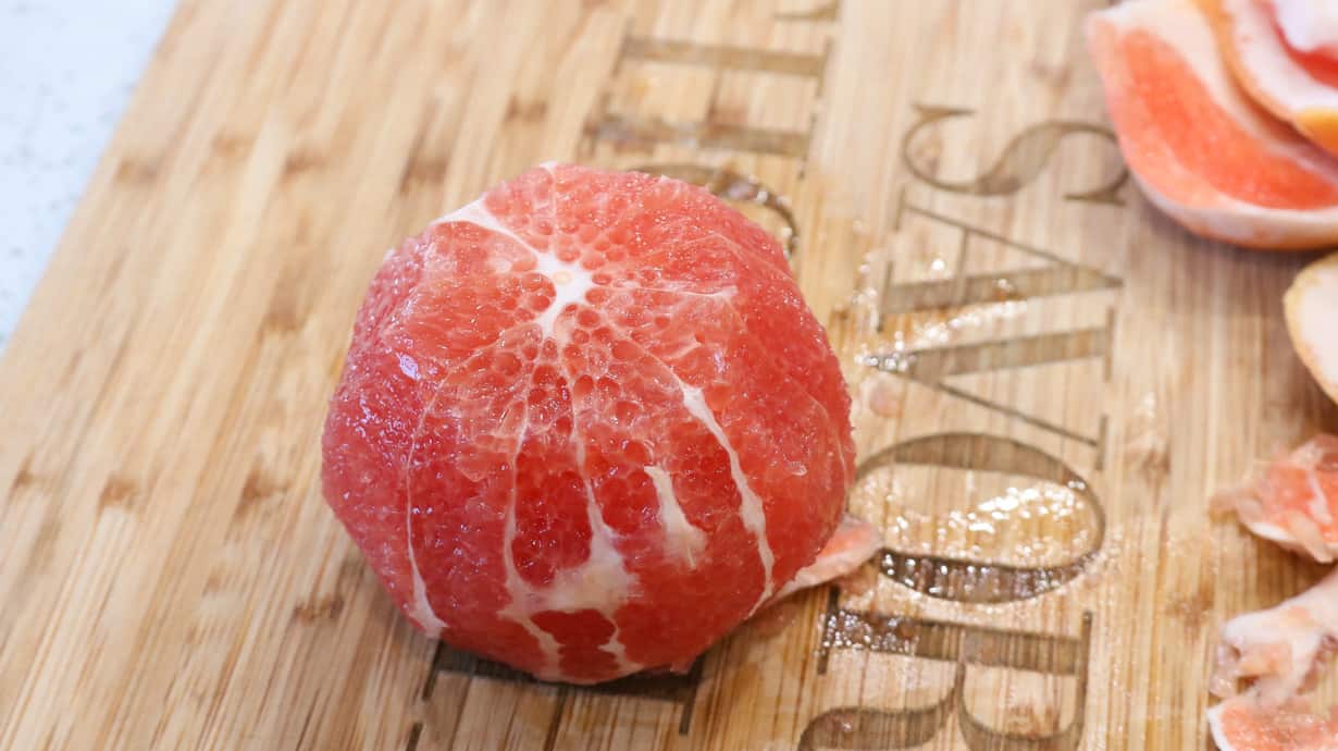 grapefruit and water in a blender