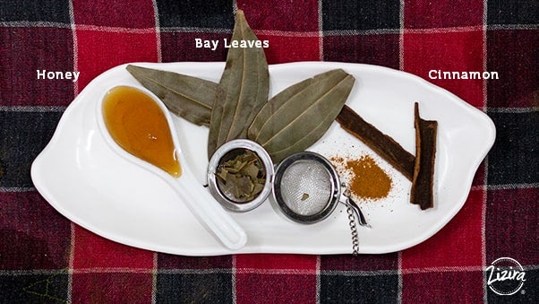 Fly tea leaves with cinnamon powder and honey