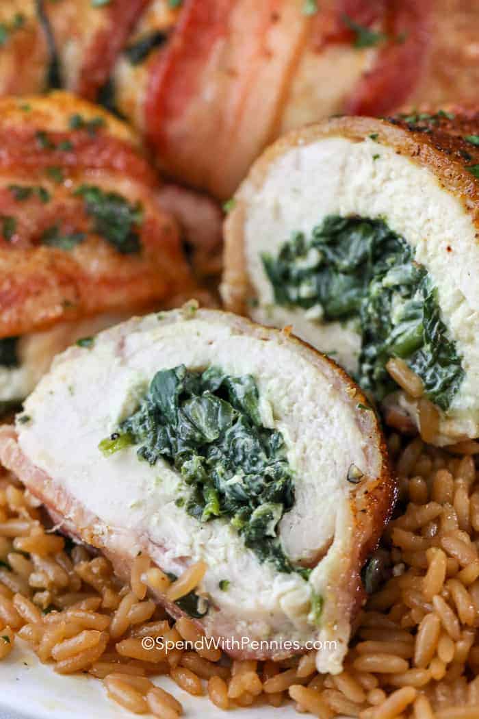 Chicken rice stuffed with cheese and spinach