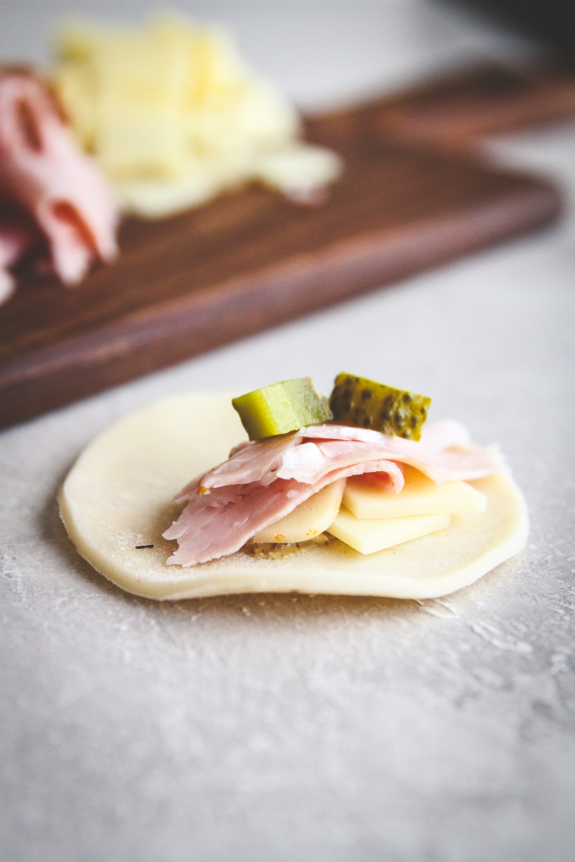 Empanada with ingredients inside