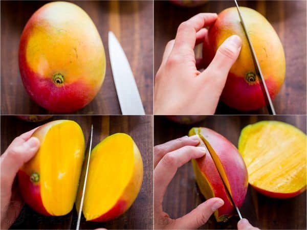 how to cut a mango by cutting the sides from the crater