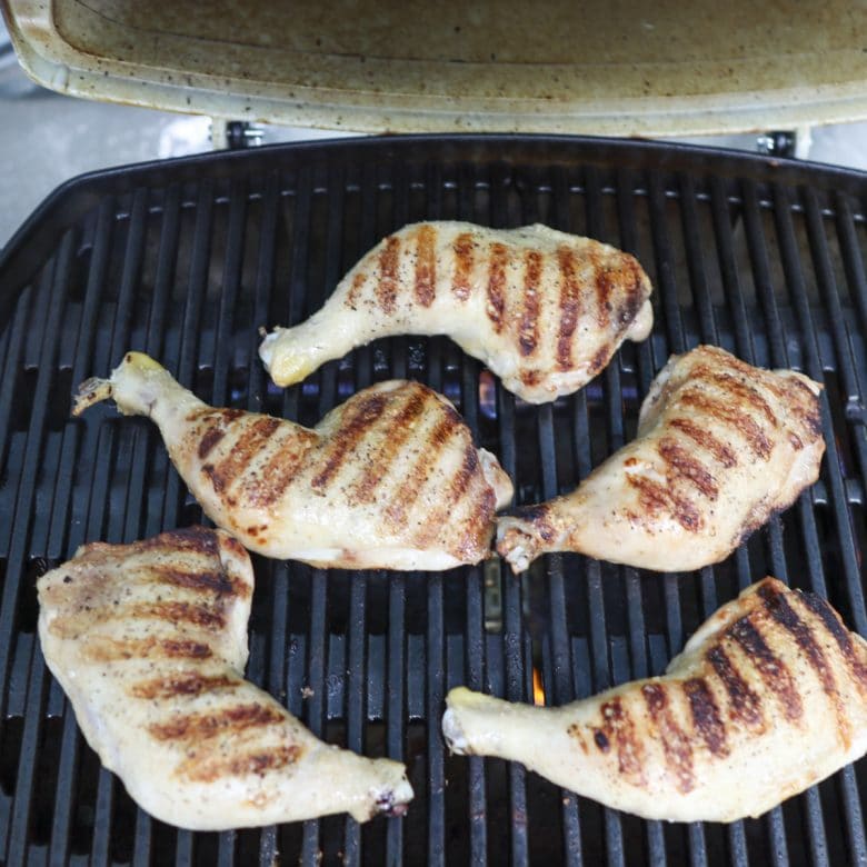 Grilled chicken thighs on the griddle