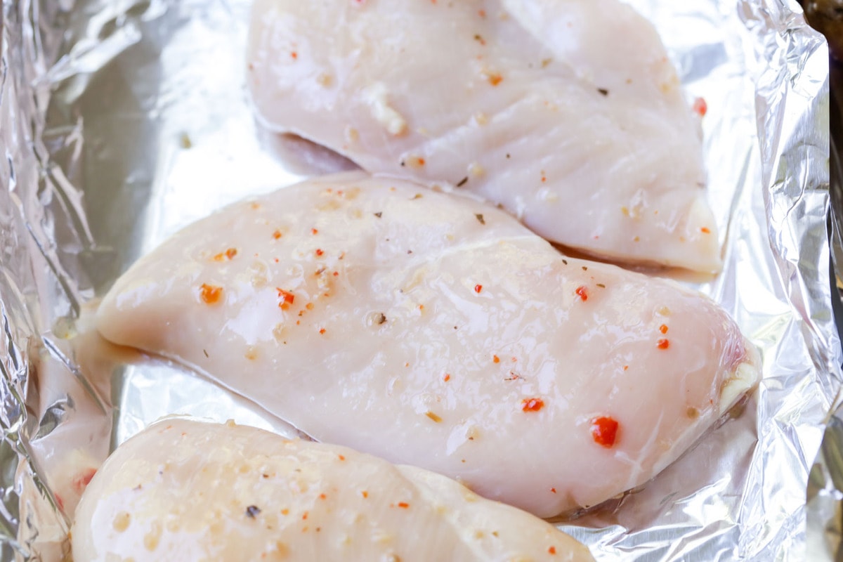 How to grill chicken - on a baking tray lined with foil