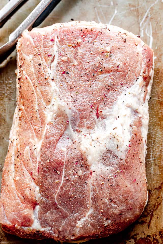 first photo of spiced raw pork tenderloin