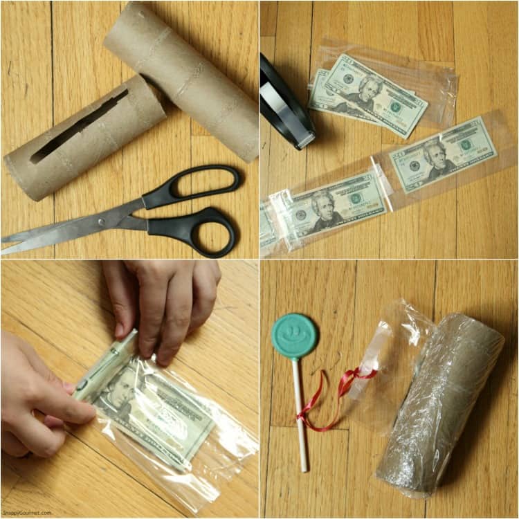 Paper roll and bags for money cake