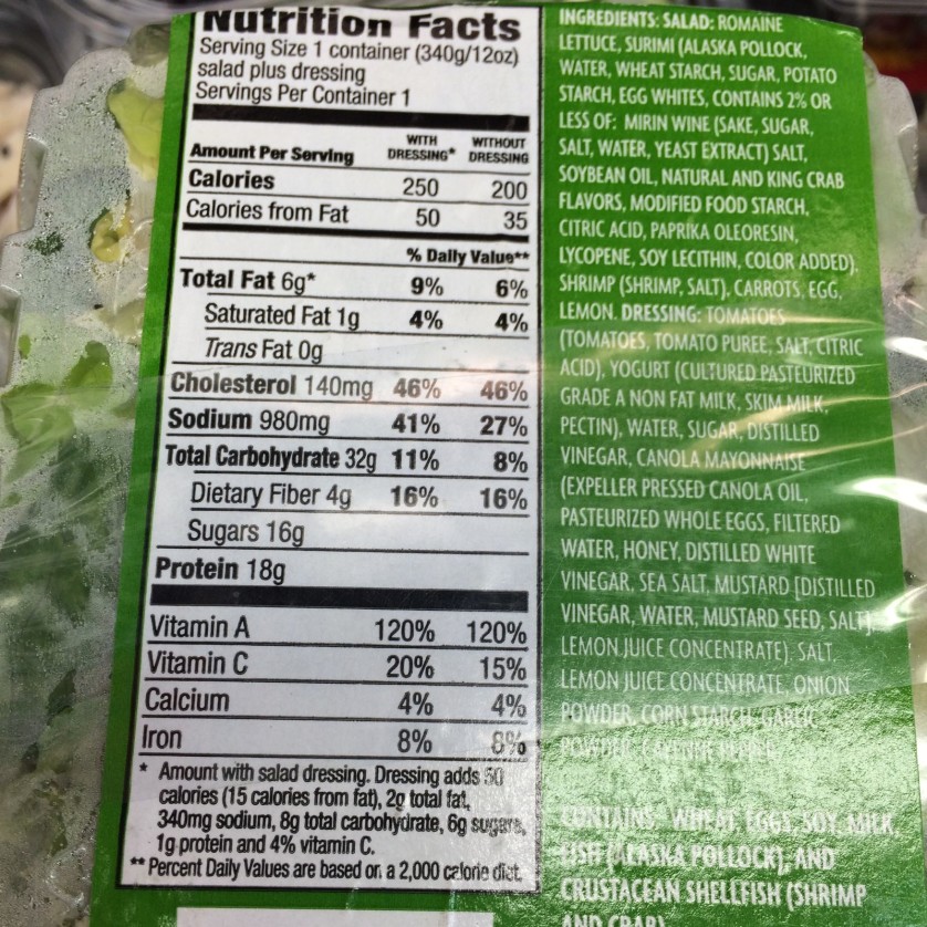 nutritional information about chicken and arugula salad