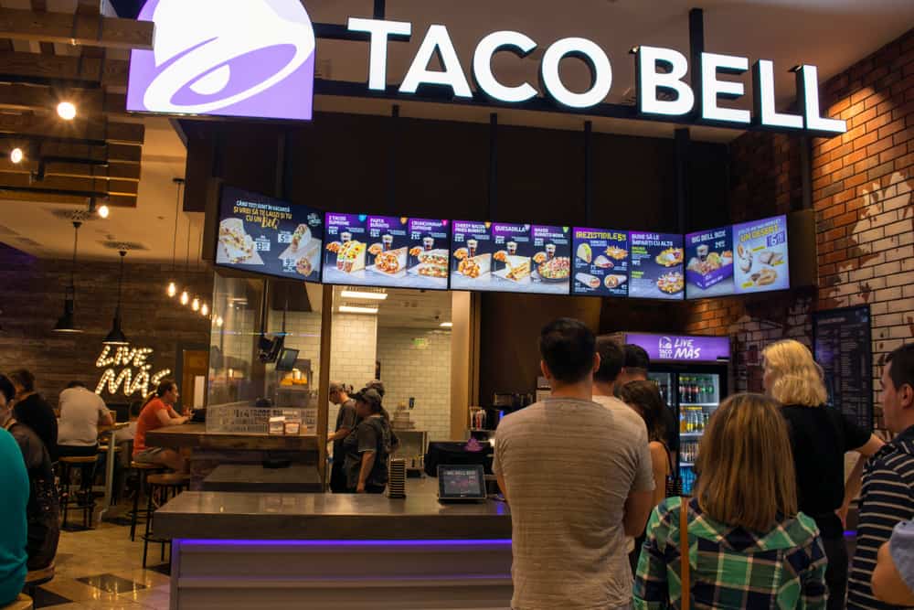 The interior of the Taco Bell restaurant inside the public mall, Baneasa
