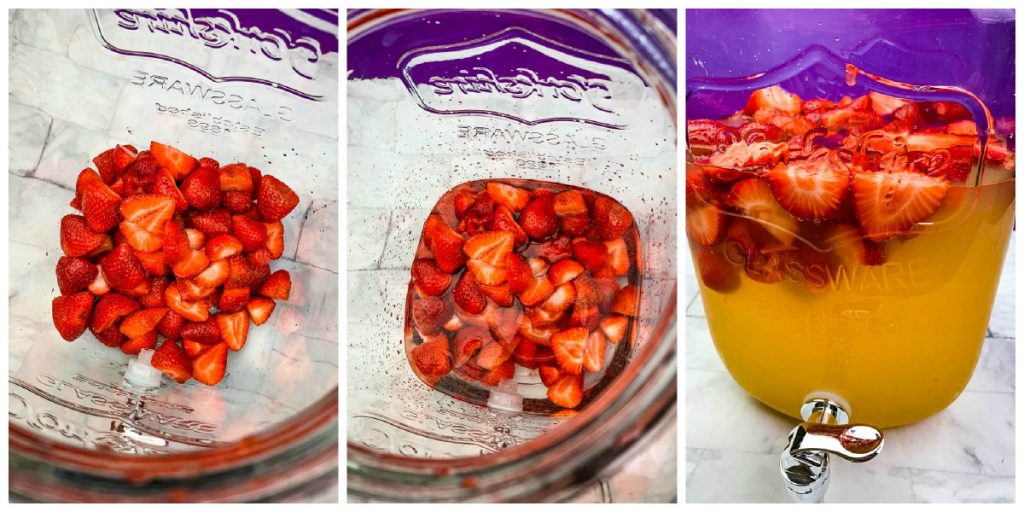 Strawberries and wine in a glass container