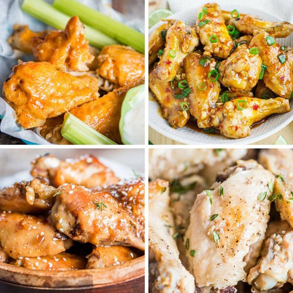 Collage 4 styles of chicken wings