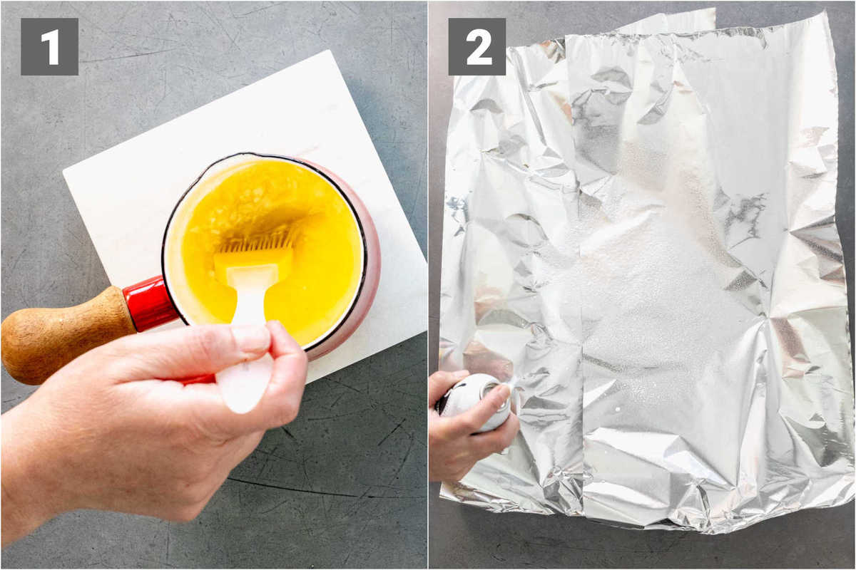 Mix butter and garlic, spray on foil with cooking spray