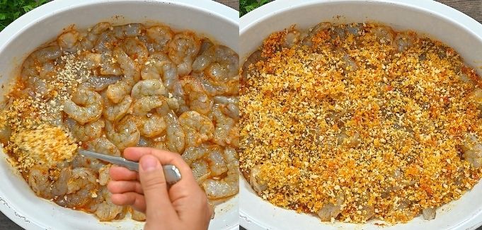 Crispy grilled shrimp in casserole