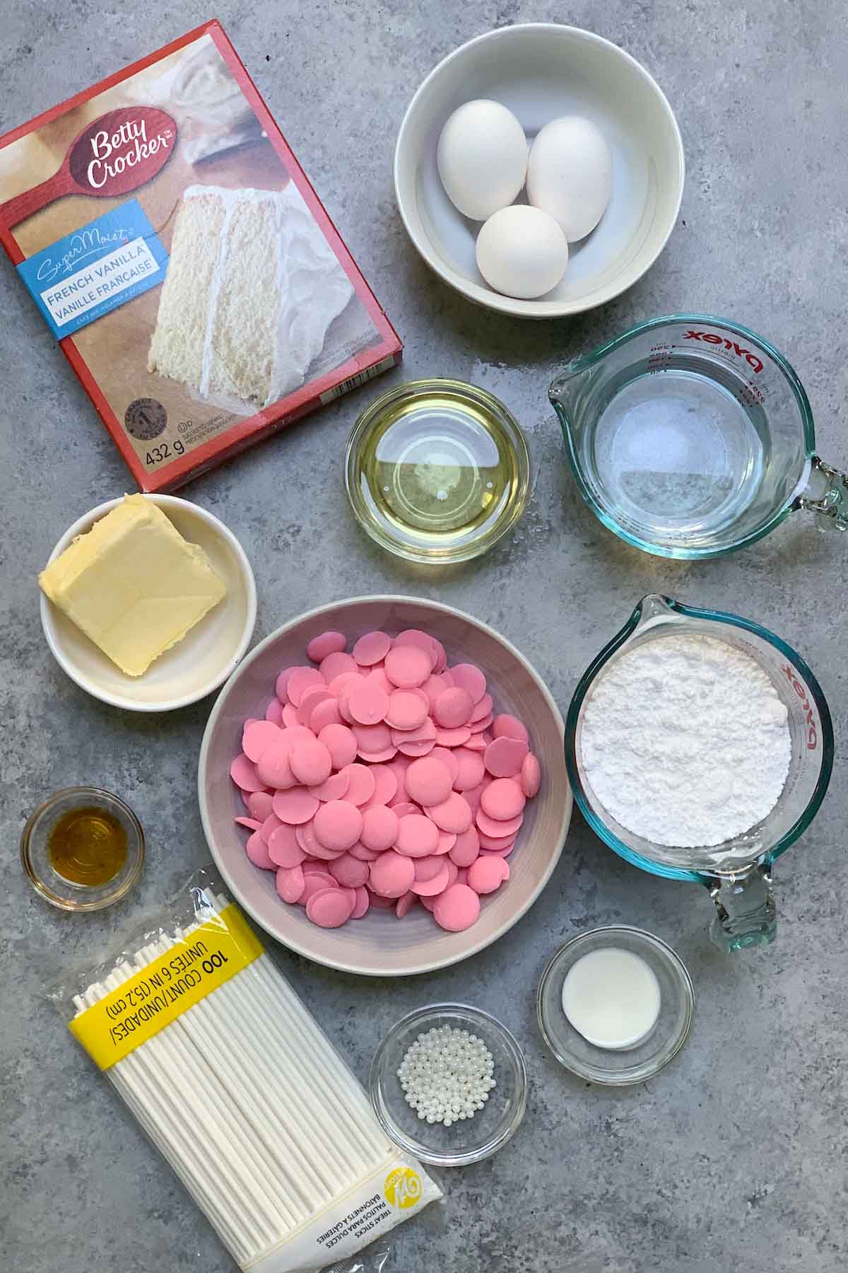 Starbucks Cake Pop Recipe ingredients on the counter.