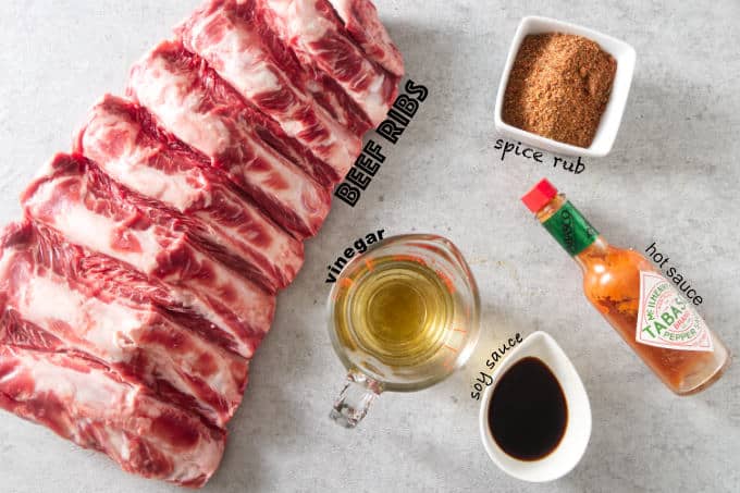 Ingredients for Traeger Smoked Beef Ribs.