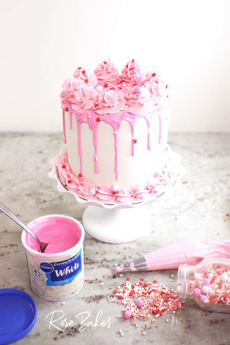 electric pink gel color and Vienna white frosting for canned drip cake